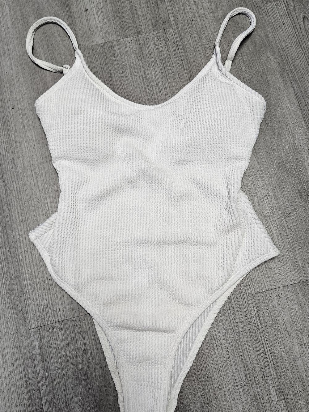Molly Bracken White Textured One-Piece Swimsuit High Leg Bathing Suit XS Swim